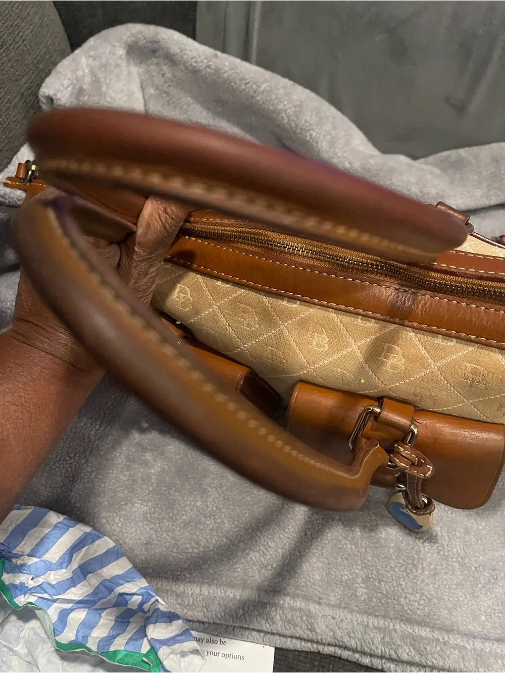 Vintage Dooney & Bourke Tan Canvas with Brown Leather Trim Satchel